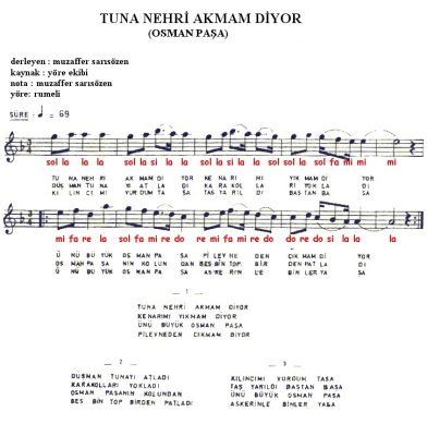 Tuna Nehri Akmam Diyor (Osman Paşa) Notaları 